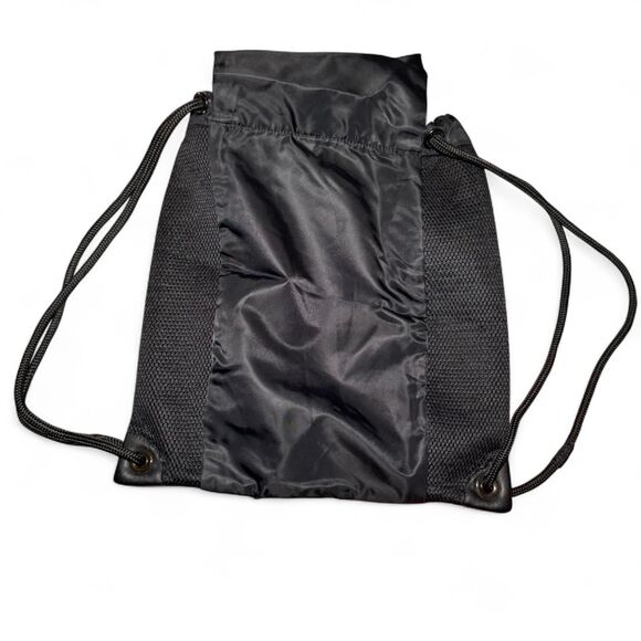 Lululemon Black Drawstring Backpack Gym Sack Lightweight Nylon Bag with Zip Pock - Picture 2 of 6